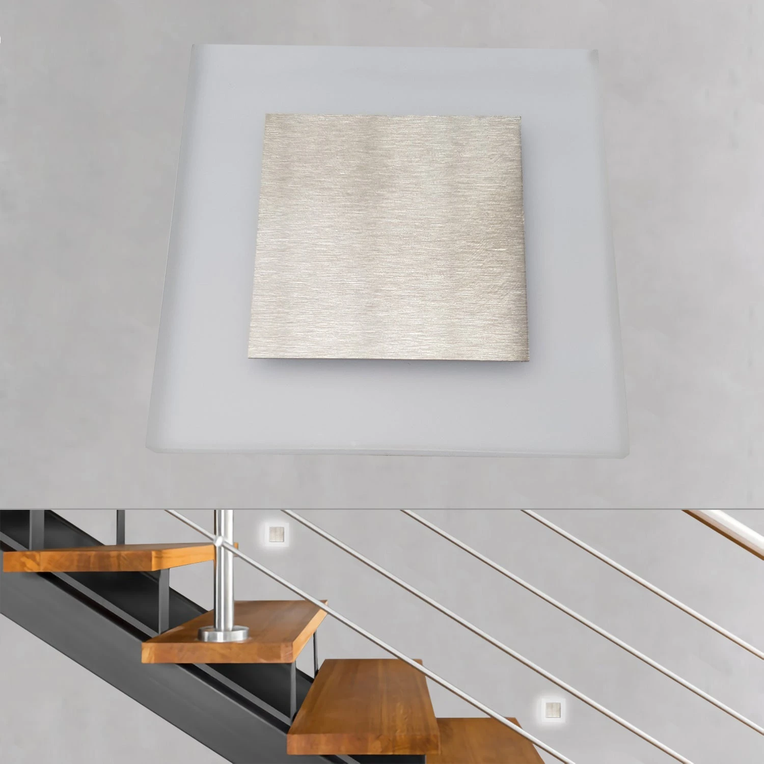 LED Treppeneinbauleuchte APUS Mit Trafo Edelstahl Eckig Warmweiß / Kaltweiß, 1.3W / IP20 / 230V 3 LED Treppeneinbauleuchte APUS Mit Trafo Edelstahl Eckig Warmweiß / Kaltweiß, 1.3W / IP20 / 230V – Bild 3