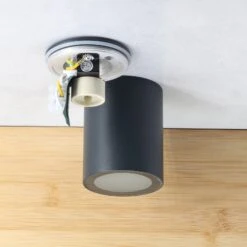 Aufbaustrahler Elvlys Für Außen & Innen Aus Aluminium Und Glas Rund IP65 GU10 230V -Lampen Förderung GrauFassung