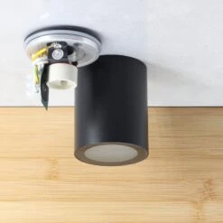 Aufbaustrahler Elvlys Für Außen & Innen Aus Aluminium Und Glas Rund IP65 GU10 230V -Lampen Förderung SchwarzFassung