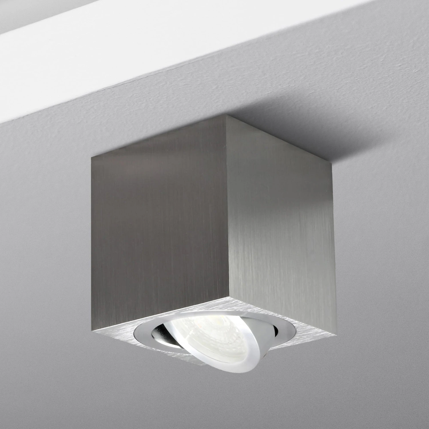 Aufbauleuchte Milano Eckig Silber-Gebürstet GU10 230V 3 Aufbauleuchte Milano Eckig Silber-Gebürstet GU10 230V – Bild 3