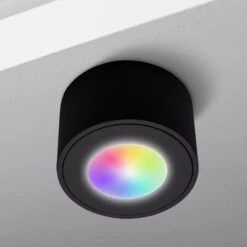 Aufbaustrahler Aus Aluminium MILANO SMALL (Schwarz-Matt) + LED SMART 5W Warmweiß + RGB Extra-flach IP44 230V