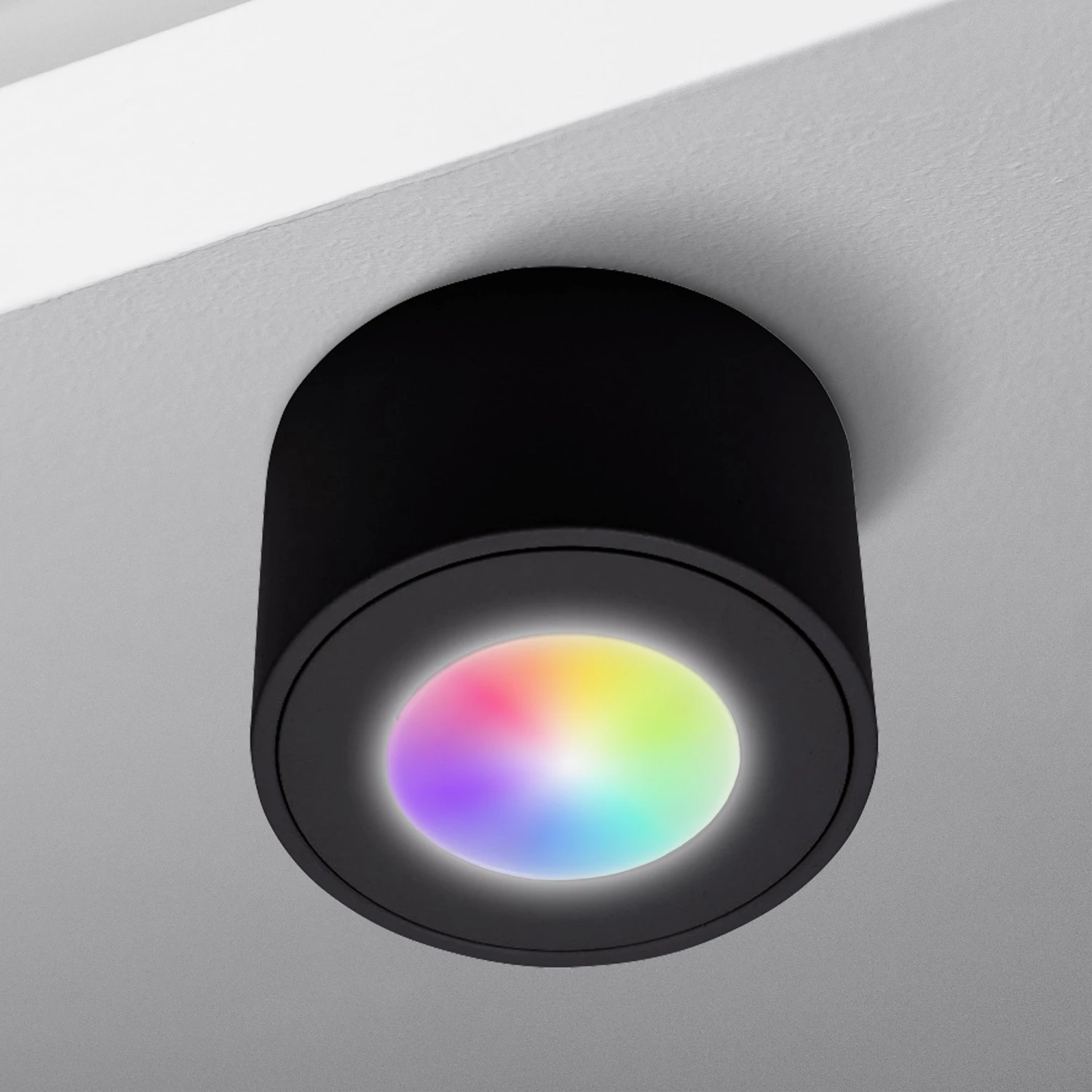 Aufbaustrahler Aus Aluminium MILANO SMALL (Schwarz-Matt) + LED SMART 5W Warmweiß + RGB Extra-flach IP44 230V 1 Aufbaustrahler Aus Aluminium MILANO SMALL (Schwarz-Matt) + LED SMART 5W Warmweiß + RGB Extra-flach IP44 230V