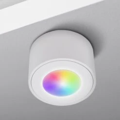 Aufbaustrahler Aus Aluminium MILANO SMALL (Weiß-Matt) + LED SMART 5W Warmweiß + RGB Extra-flach IP44 230V