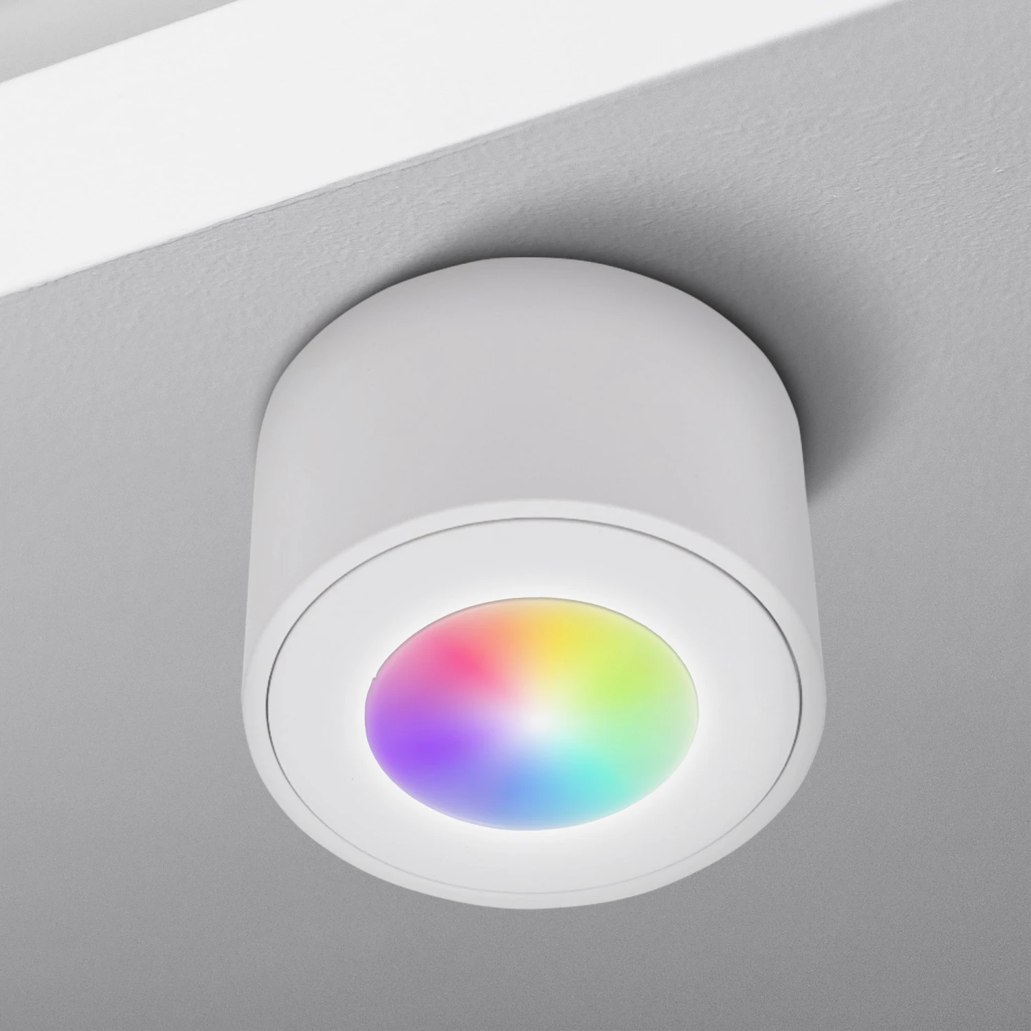 Aufbaustrahler Aus Aluminium MILANO SMALL (Weiß-Matt) + LED SMART 5W Warmweiß + RGB Extra-flach IP44 230V 1 Aufbaustrahler Aus Aluminium MILANO SMALL (Weiß-Matt) + LED SMART 5W Warmweiß + RGB Extra-flach IP44 230V